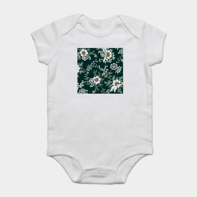 Chinese Ornamental Retro Abstract Floral Pattern Cream and White Flowers Baby Bodysuit by Darksavage